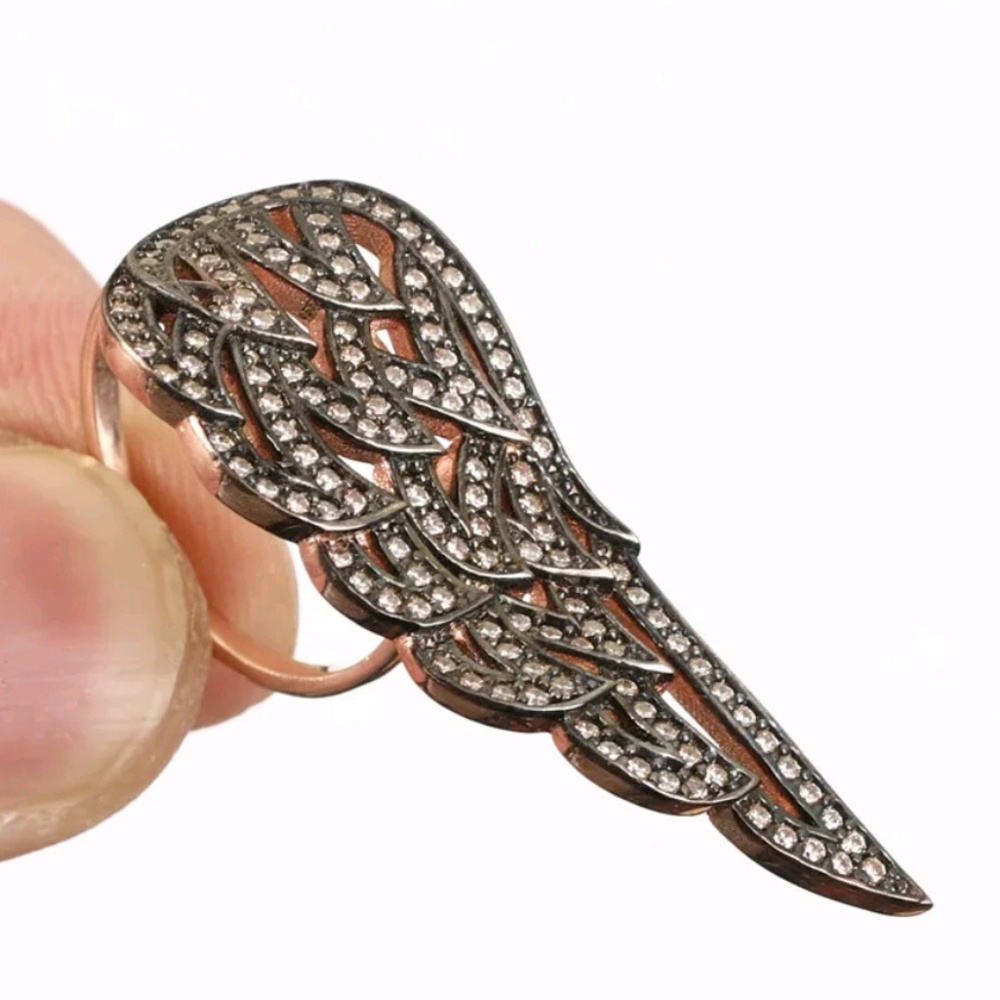 Beautiful white sapphire wing ring sterling &gold - Picture 2 of 4